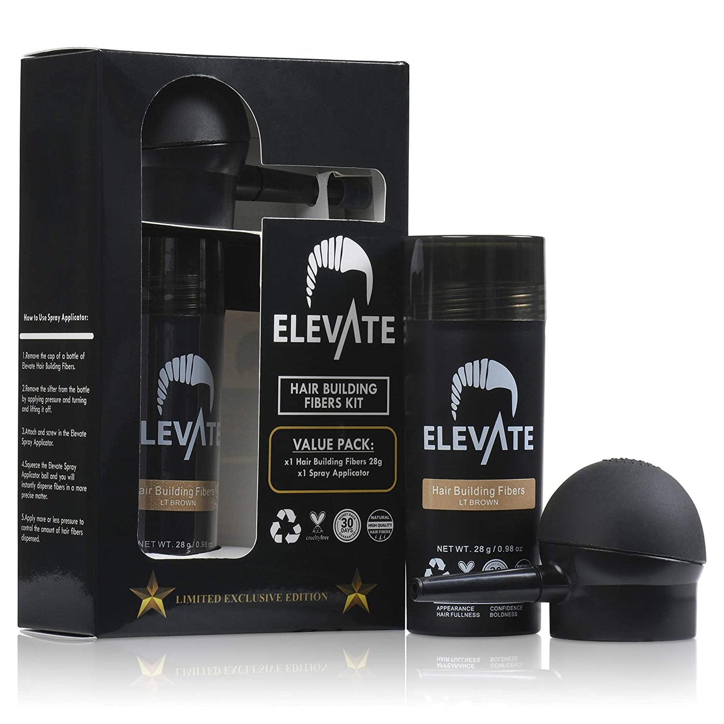 ELEVATE Hair Perfecting 2-in-1 Kit Set Includes Hair Fibers & Spray Applicator Pump Nozzle