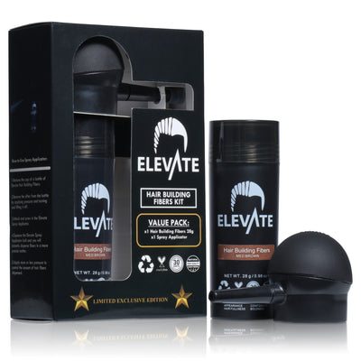 ELEVATE Hair Perfecting 2-in-1 Kit Set Includes Hair Fibers & Spray Applicator Pump Nozzle