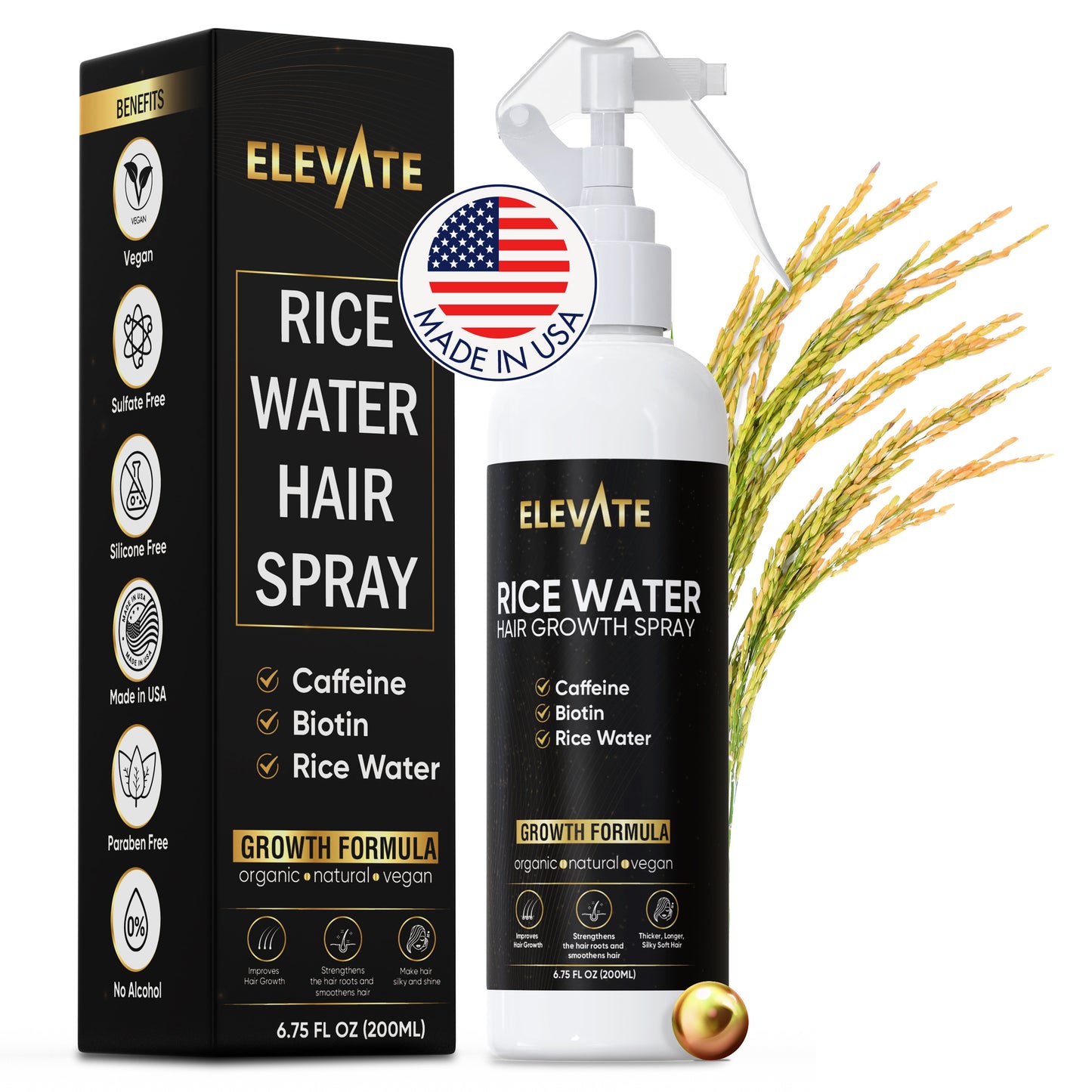Elevate Rice Water Hair Growth Spray (biotin, caffeine, rice water formula)
