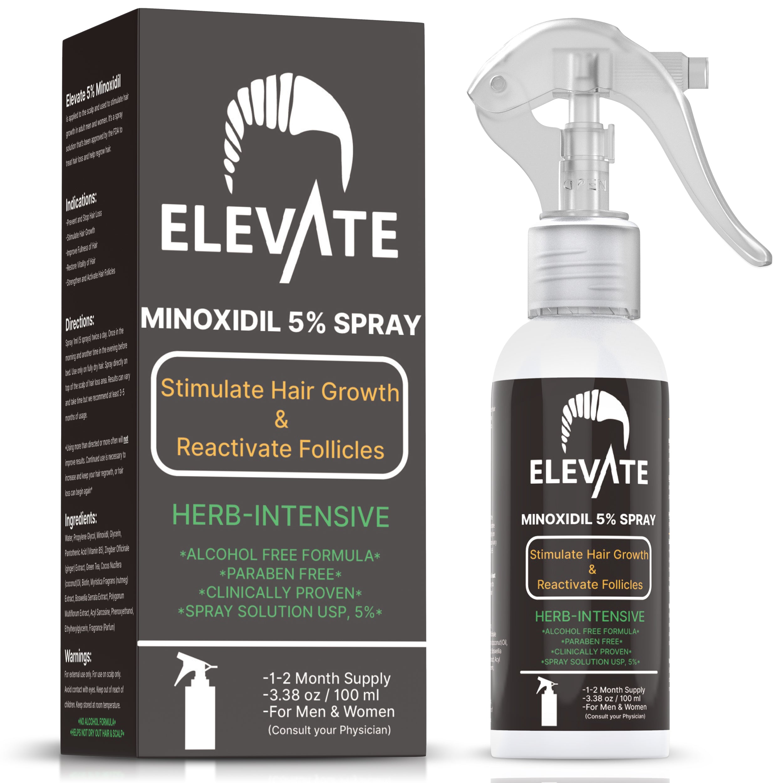 ELEVATE 5% Herbal Minoxidil Spray (Alcohol-Free) – Elevate Hair Inc