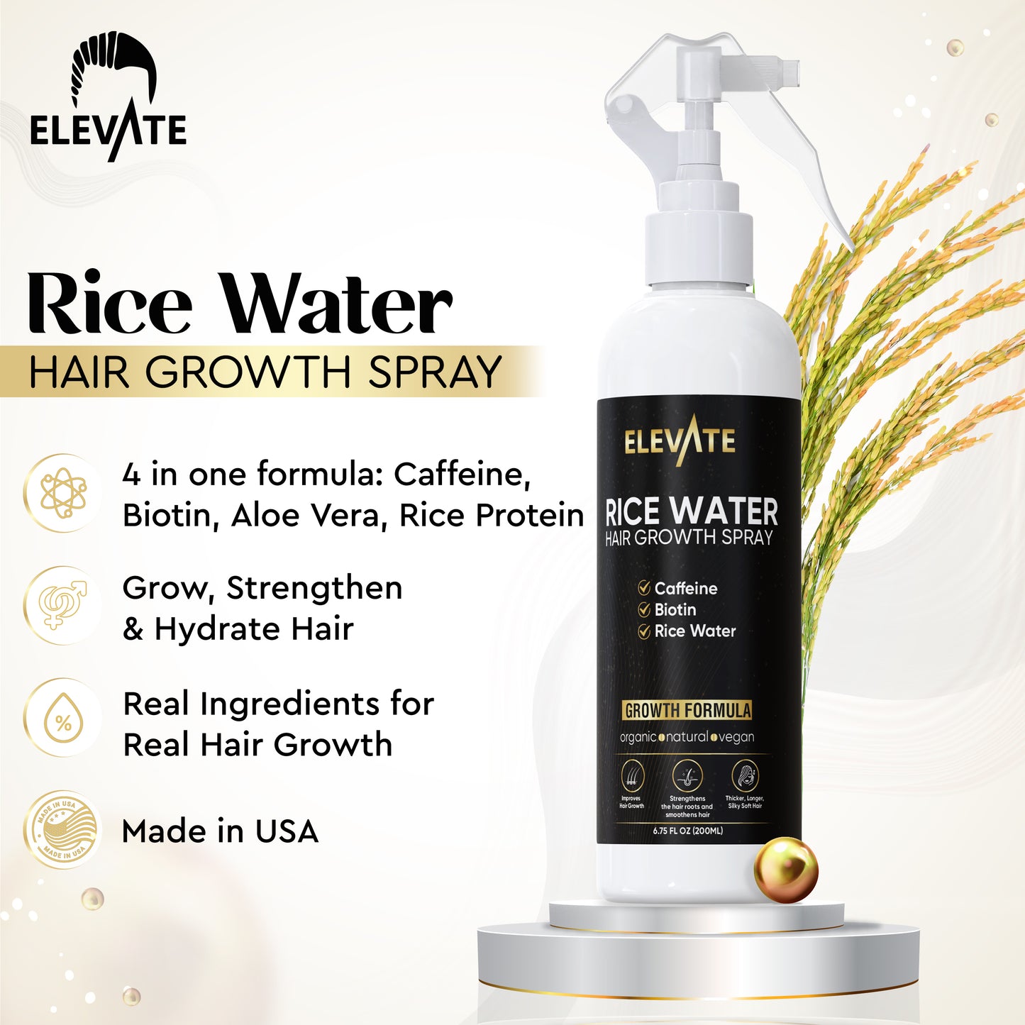 Elevate Rice Water Hair Growth Spray (biotin, caffeine, rice water formula)