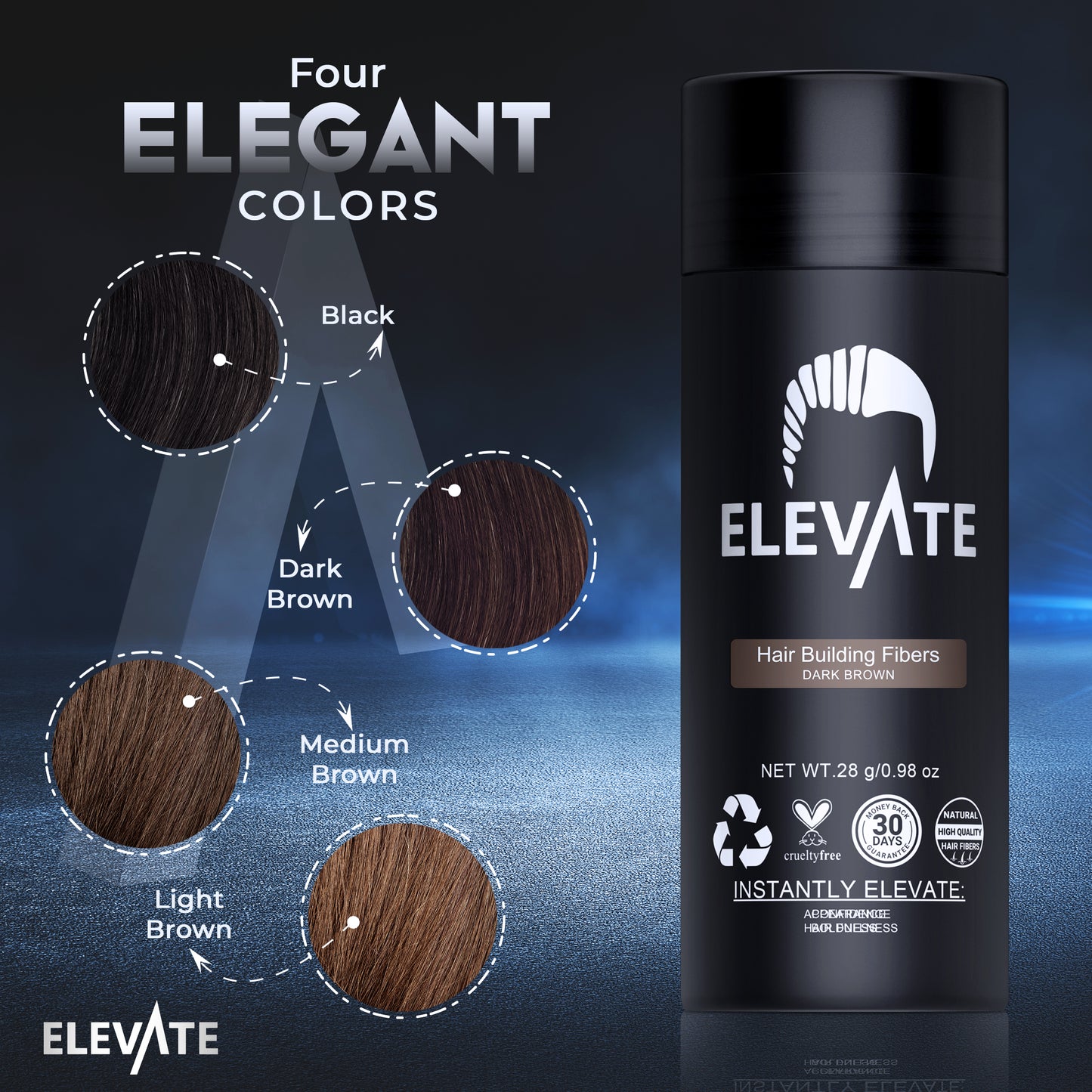 ELEVATE Hair Fibers 100% Natural Keratin Hair Fibers for Men and Women - 28g 0.98oz