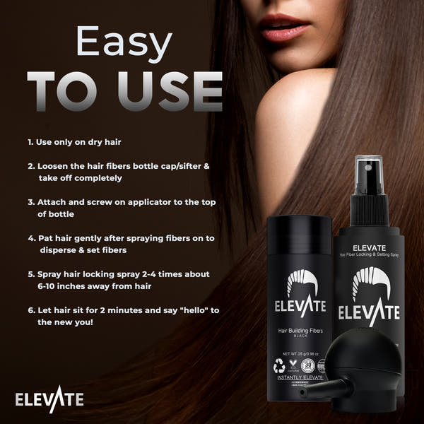 ELEVATE Hair Perfecting 3-in-1 Kit Set Includes Natural Hair Thickening Fibers & Spray Applicator Pump Nozzle & Locking Setting Hold Hair Spray | Instantly Conceal Balding Hair Areas