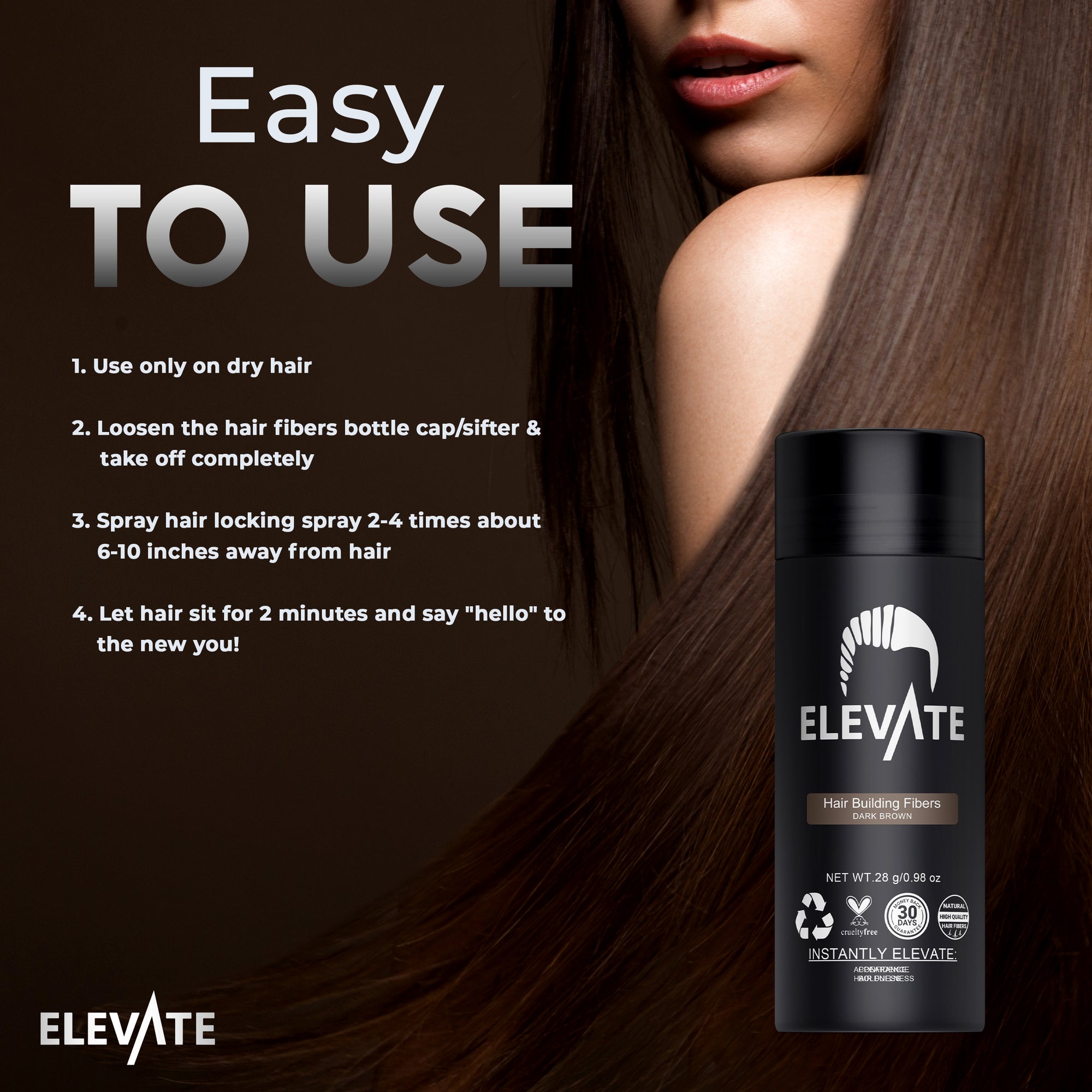 ELEVATE Hair Fibers 100% Natural Keratin Hair Fibers for Men and Women - 28g 0.98oz