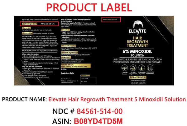 Elevate Hair Regrowth Treatment 5% Minoxidil Solution - NDC 84561-514-00