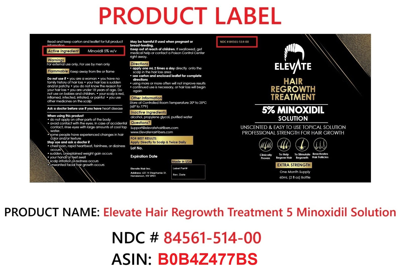 Elevate Hair Regrowth Treatment 5% Minoxidil Solution
