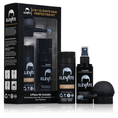 ELEVATE Hair Perfecting 3-in-1 Kit Set Includes Natural Hair Thickening Fibers & Spray Applicator Pump Nozzle & Locking Setting Hold Hair Spray | Instantly Conceal Balding Hair Areas