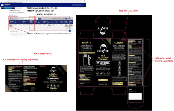 Elevate Hair Regrowth Treatment 5% Minoxidil Solution - NDC 84561-514-00