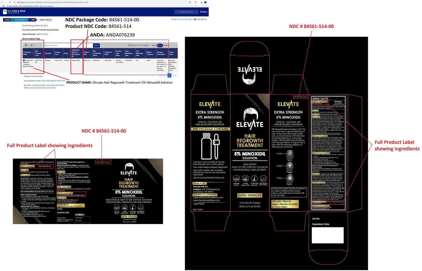Elevate Hair Regrowth Treatment 5% Minoxidil Solution - NDC 84561-514-00