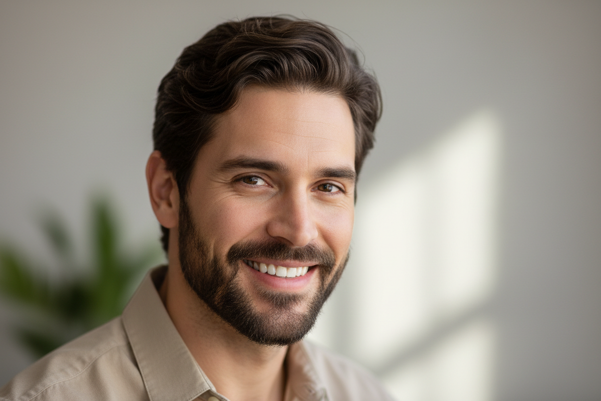 a male model close up portrait face image that goes along with a product review