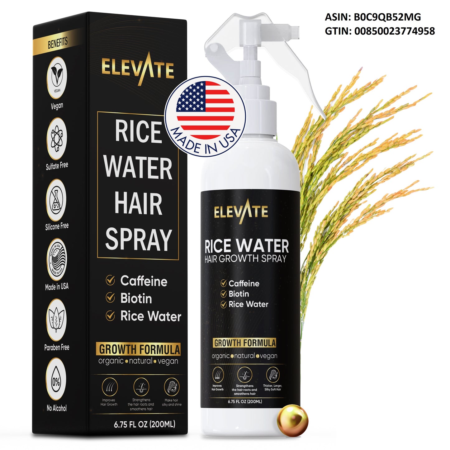Elevate Rice Water Hair Growth Spray (biotin, caffeine, rice water formula)