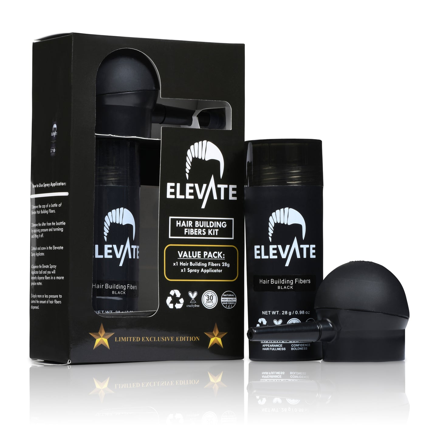 ELEVATE Hair Perfecting 2-in-1 Kit Set Includes Hair Fibers & Spray Applicator Pump Nozzle