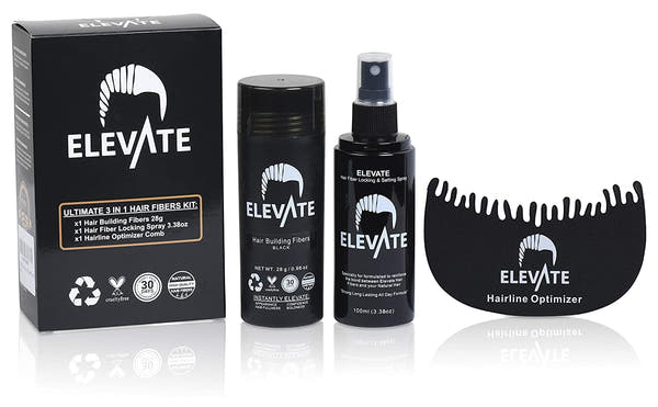 ELEVATE Hair Ultimate Perfecting 3-in-1 Kit Set Includes Hair Fibers | Locking & Setting Hold Hair Spray | Hairline Optimizer Comb
