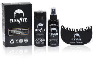 ELEVATE Hair Ultimate Perfecting 3-in-1 Kit Set Includes Hair Fibers | Locking & Setting Hold Hair Spray | Hairline Optimizer Comb