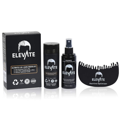 ELEVATE Hair Ultimate Perfecting 3-in-1 Kit Set Includes Hair Fibers | Locking & Setting Hold Hair Spray | Hairline Optimizer Comb