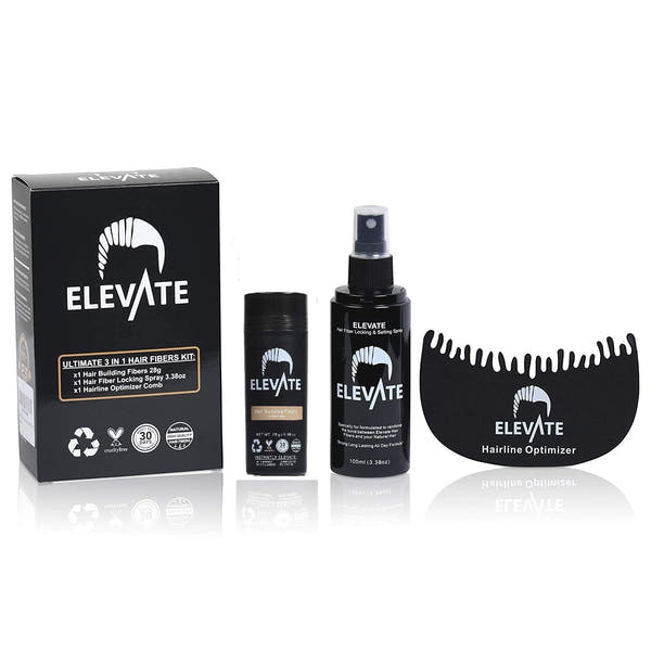ELEVATE Hair Ultimate Perfecting 3-in-1 Kit Set Includes Hair Fibers | Locking & Setting Hold Hair Spray | Hairline Optimizer Comb