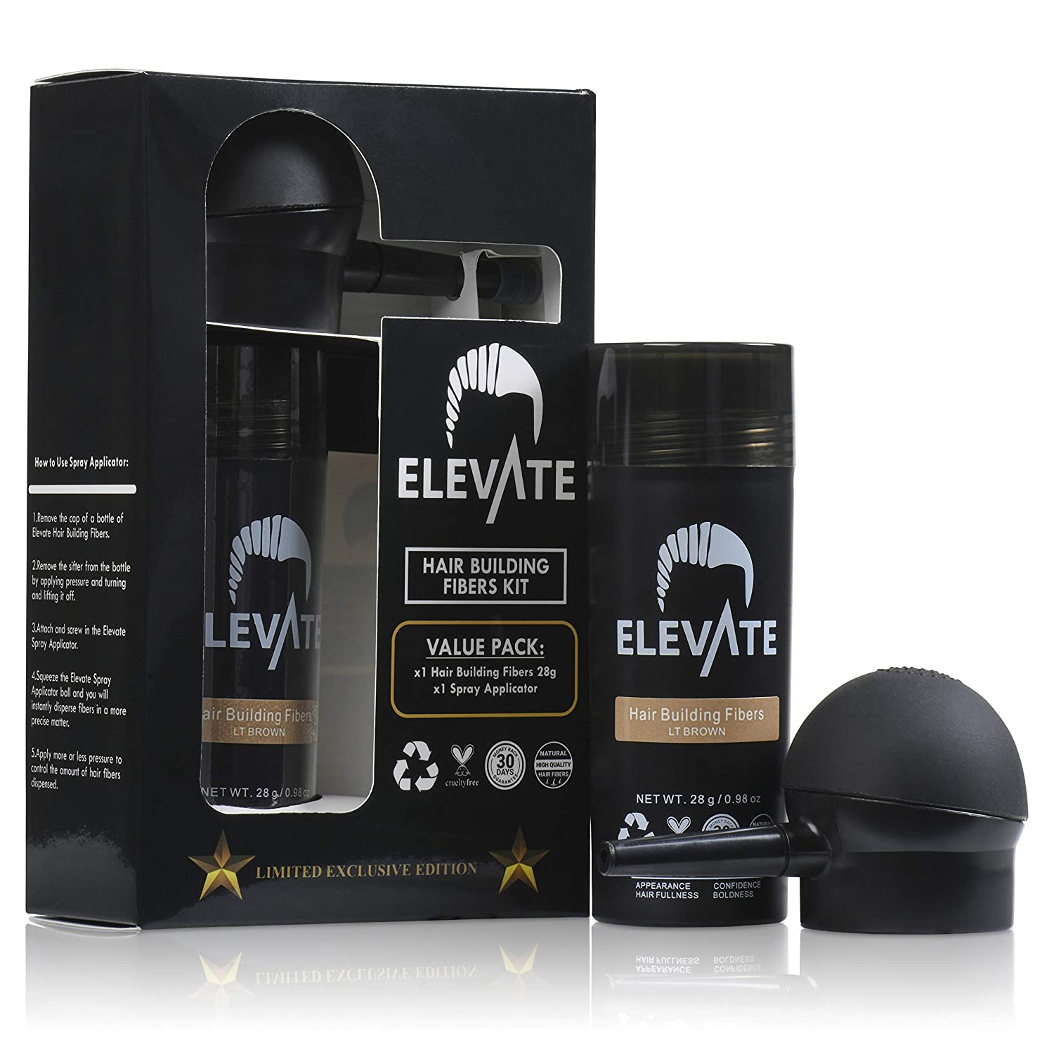 ELEVATE Hair Perfecting 2-in-1 Kit Set Includes Hair Fibers & Spray Applicator Pump Nozzle